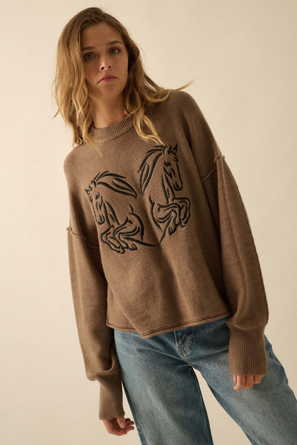Untamed Heart Horse-Embroidered Sweater