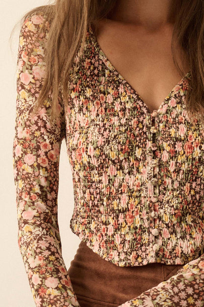 Wildflower Spirit Smocked Floral Mesh Corset Top