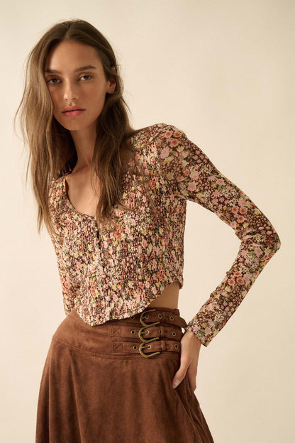 Wildflower Spirit Smocked Floral Mesh Corset Top