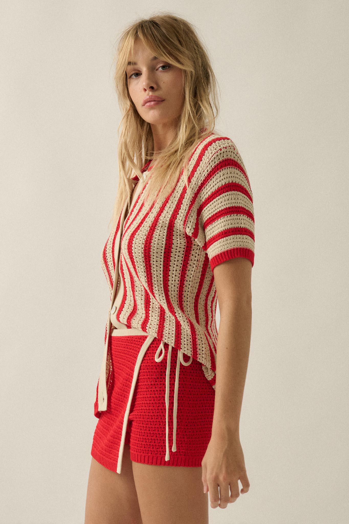 Day in the Sun Striped Crochet-Knit Camp Shirt