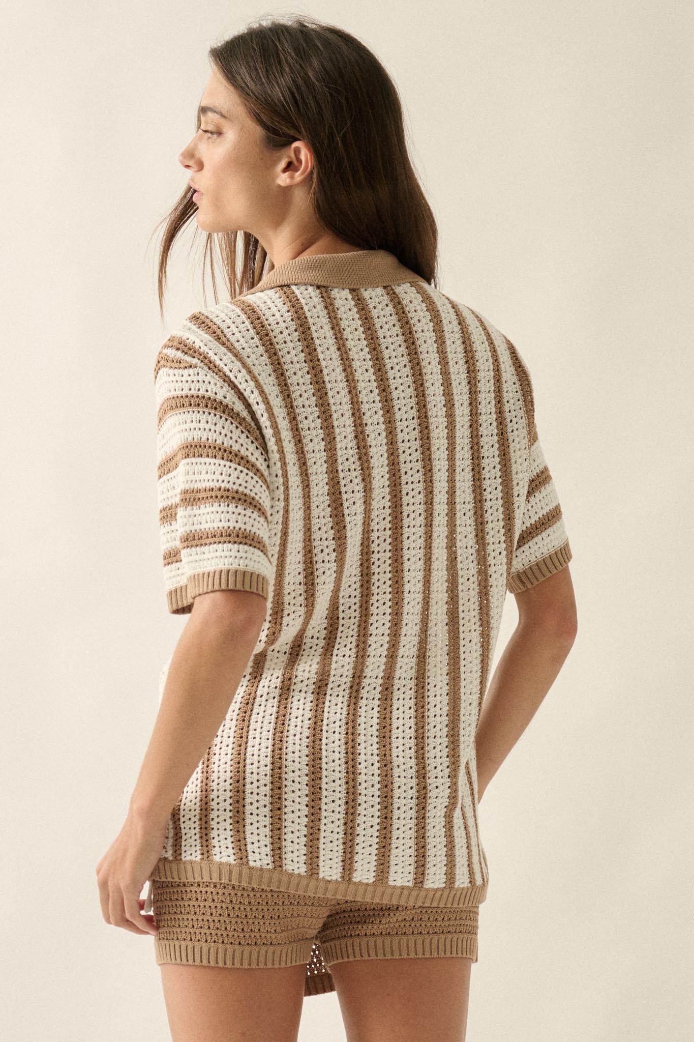 Day in the Sun Striped Crochet-Knit Camp Shirt