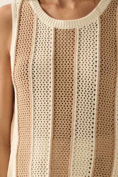 Sooner or Later Striped Crochet-Knit Tunic Tank Top