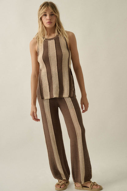 Sooner or Later Striped Crochet-Knit Tunic Tank Top