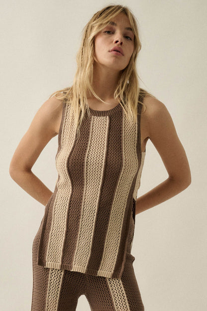 Sooner or Later Striped Crochet-Knit Tunic Tank Top