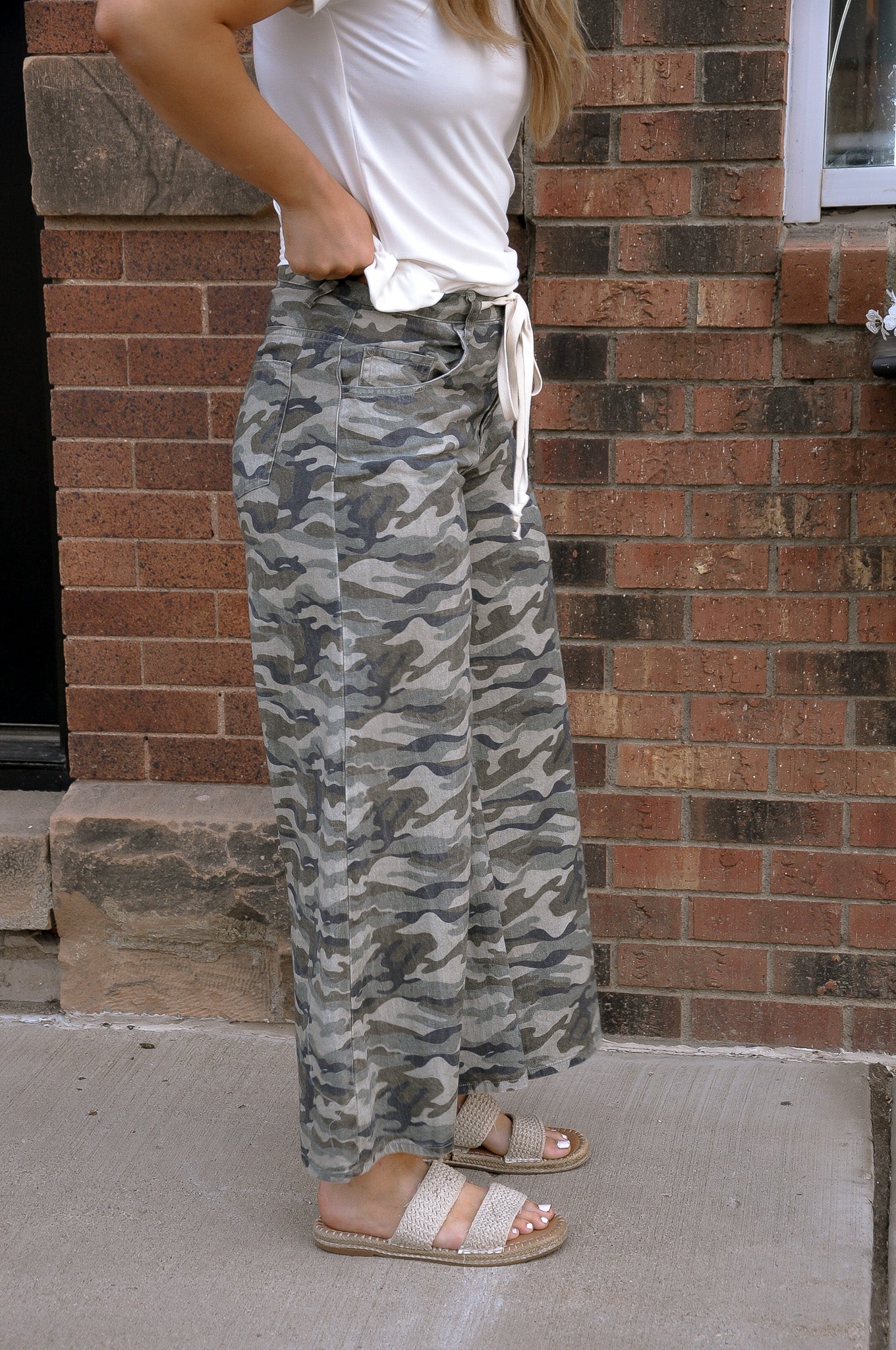 Waist Drawstring Wide Camo Pants
