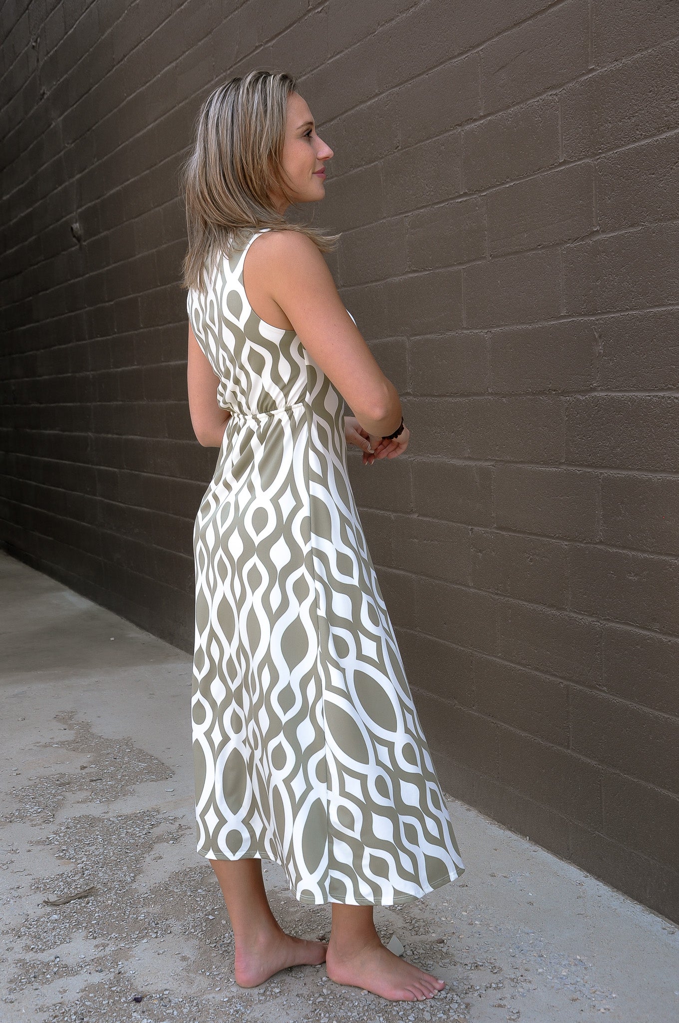 Waist Ruched W/Gold Embellishment Midi Dress