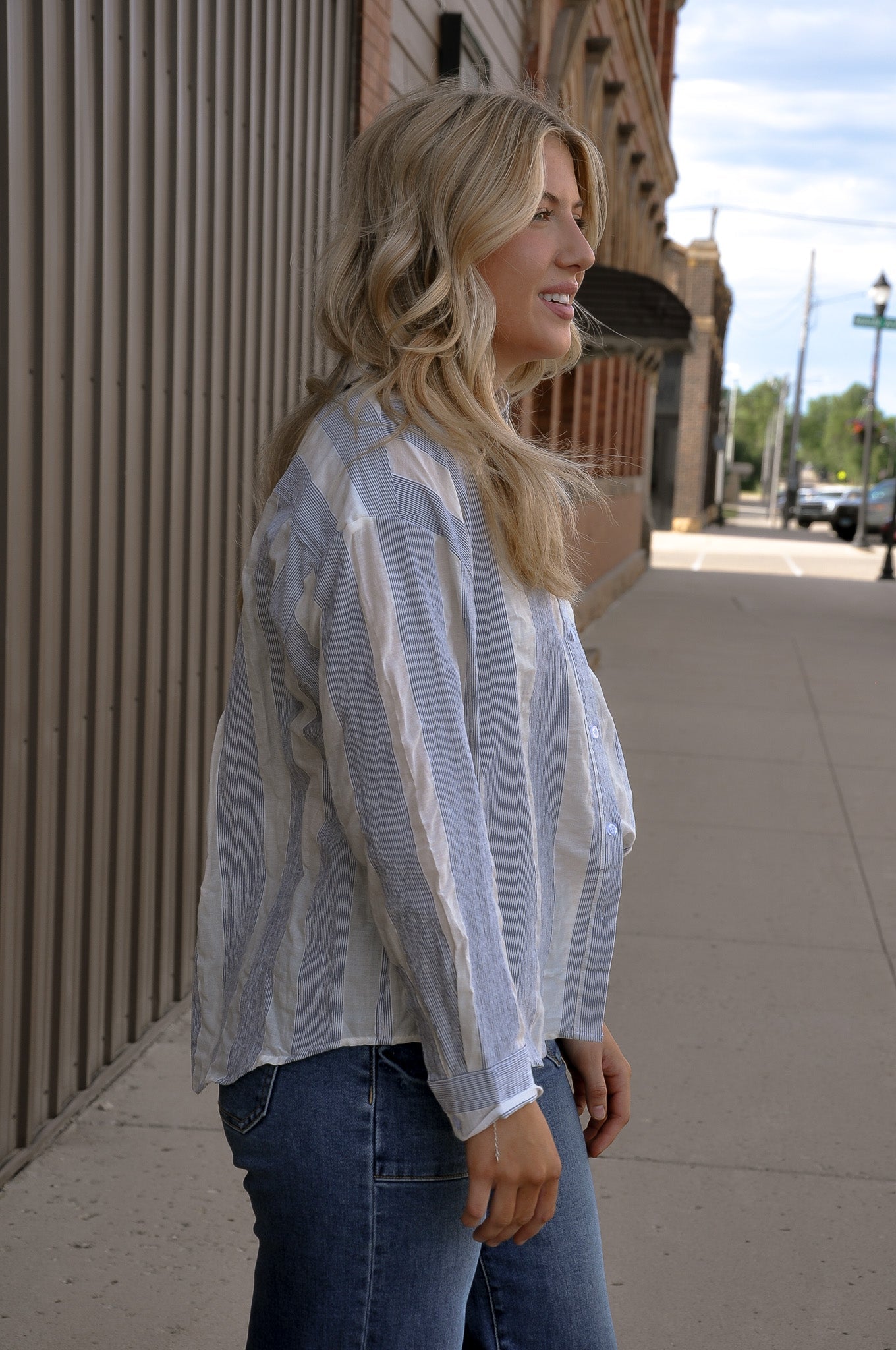 Women's Mixed Stripe Button Up Shirt