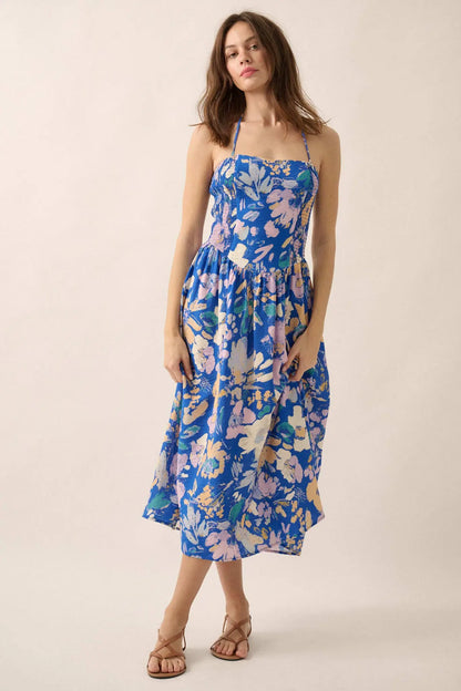 Dawn Dreams Smocked Floral Halter Midi Dress