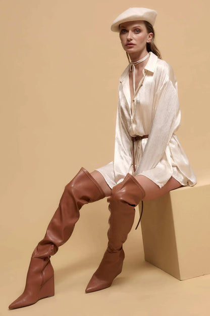 Luxe Aesthetic Textured Satin Belted Shirt Romper