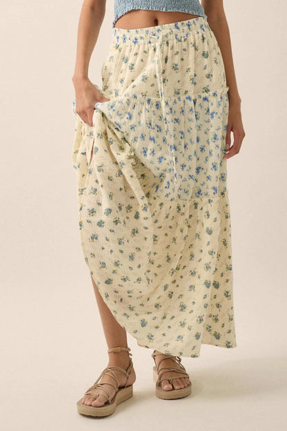 Sunny Meadow Floral Gauze Tiered Ruffle Maxi Skirt