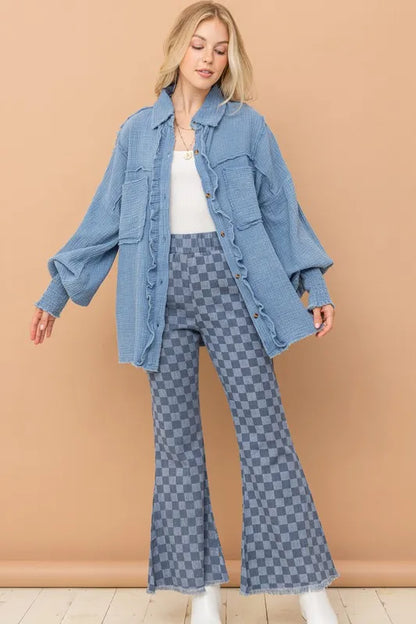 And The Why Checkerboard High Waist Bell Pants