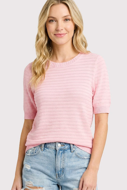 Pointelle Texture Striped Sweater