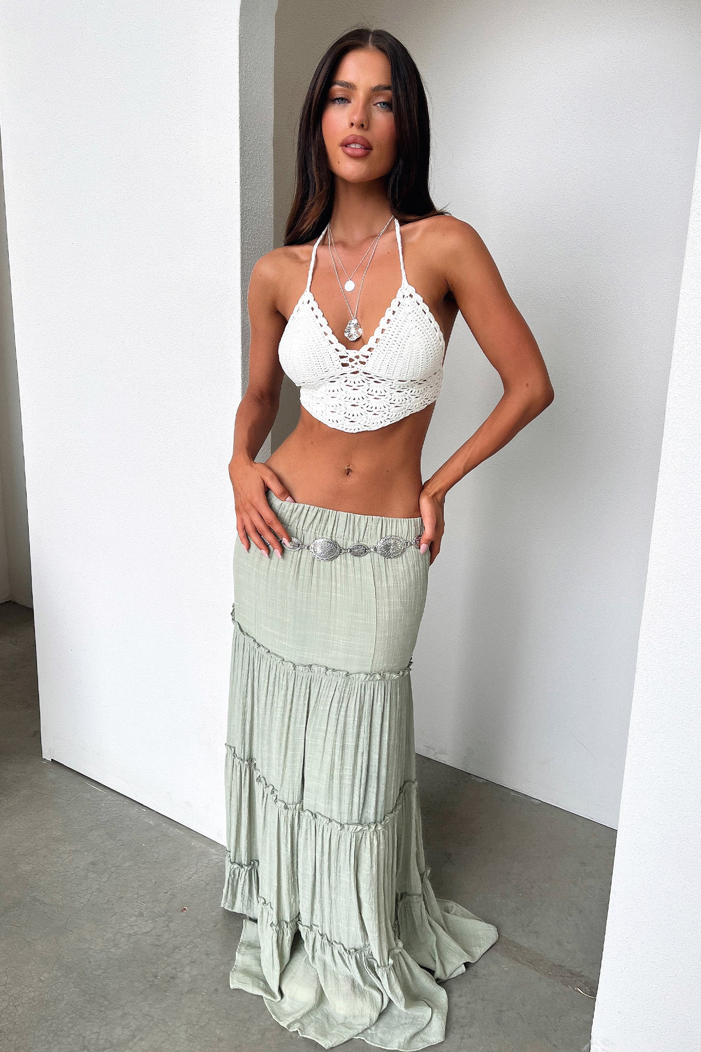 Harkee Crochet Halter Crop - White